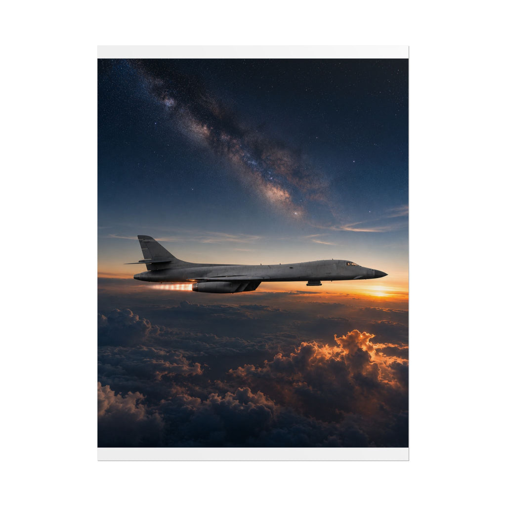 B-1B Lancer Night Crossing Poster - Military Aviation Wall Art - Air Force Veteran Gift