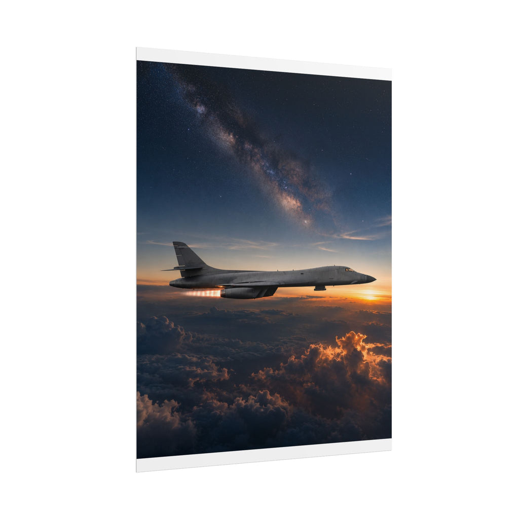 B-1B Lancer Night Crossing Poster - Military Aviation Wall Art - Air Force Veteran Gift