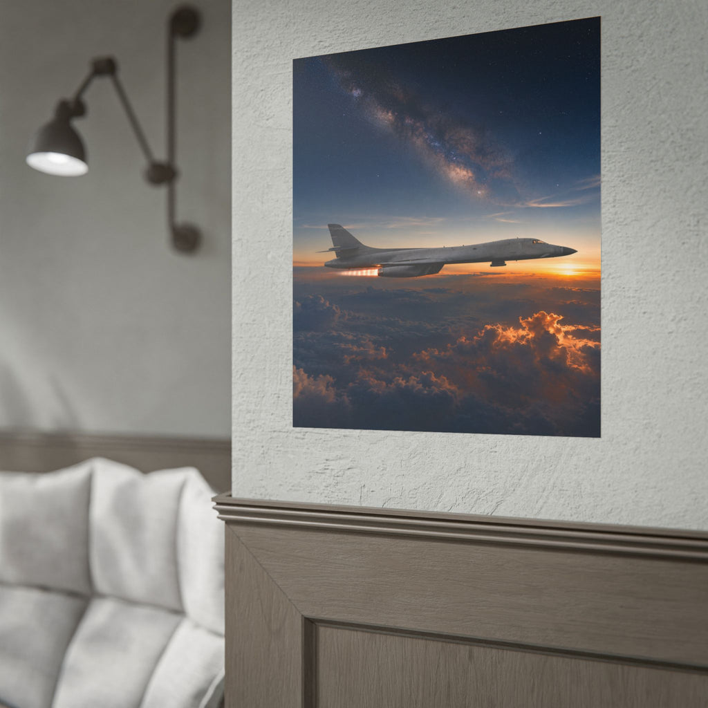 B-1B Lancer Night Crossing Poster - Military Aviation Wall Art - Air Force Veteran Gift