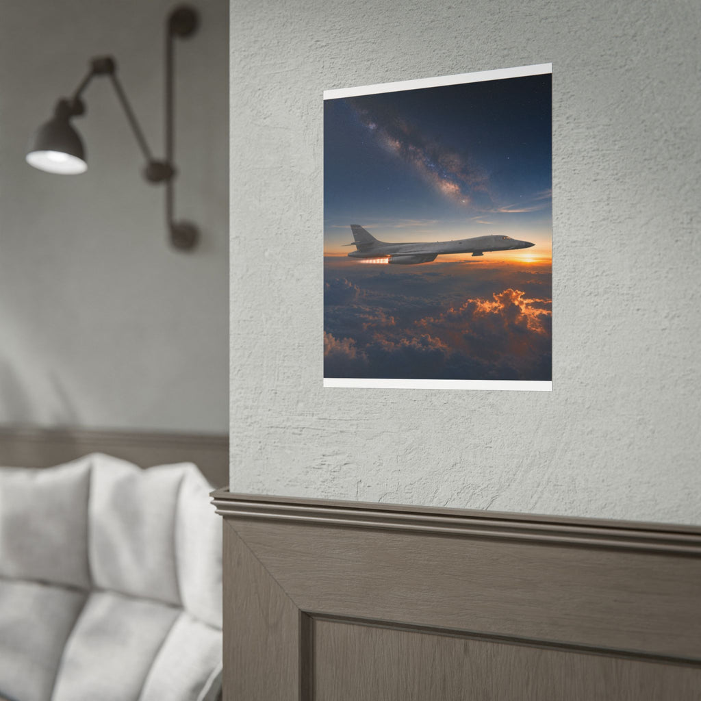 B-1B Lancer Night Crossing Poster - Military Aviation Wall Art - Air Force Veteran Gift