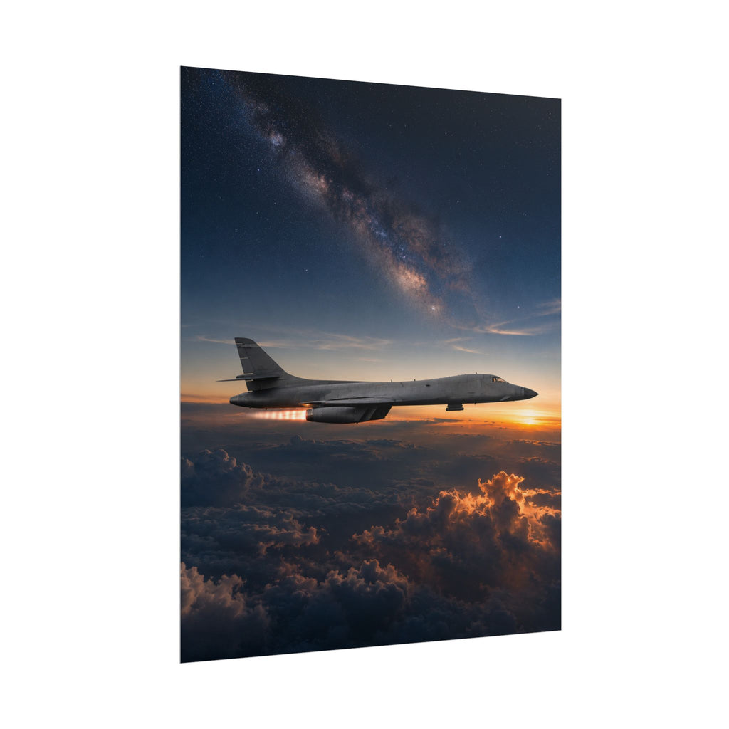 B-1B Lancer Night Crossing Poster - Military Aviation Wall Art - Air Force Veteran Gift